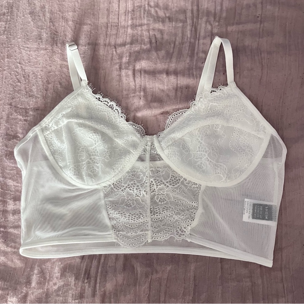 SHEIN White Lace Crop Top with Sheer Panels